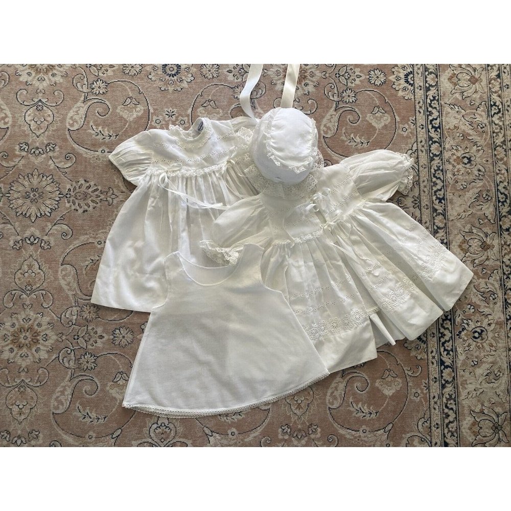 Madonna Baby‎ Girl Boy 4 Pc Baptism Dress Christening Set White Lace Vtg 0-3 Mos - Picture 9 of 16